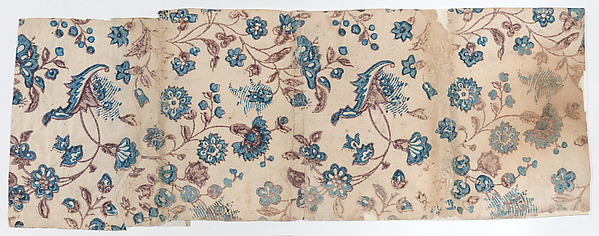 Anonymous, Four adjoined sheets with overall blue and purple floral pattern