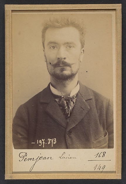 Alphonse Bertillon, Pemjean. Lucien, Pierre. 32 ans, né à Lyon (Rhône). Publiciste. Anarchiste. 2/1/93.