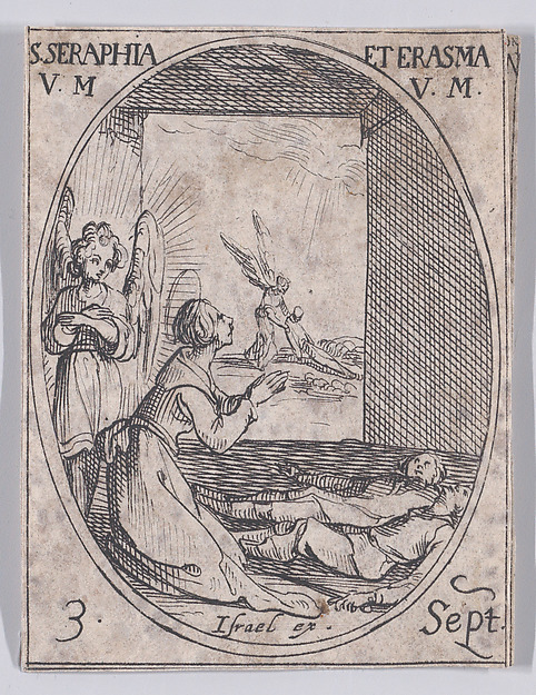 Jacques Callot, Ste. Séraphie et Ste. Erasme, vierges et martyres (St. Seraphia and St. Erasma, Virgins and Martyrs), September 3rd, from "Les Images De Tous Les Saincts et Saintes de L'Année" (Images of All of the Saints and Religious Events of the Year)