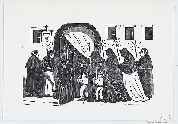 José Guadalupe Posada, A holy procession with figures in black cloaks holding candles