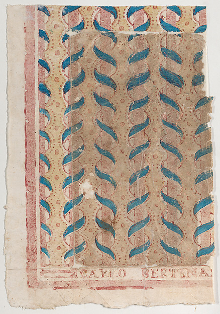 Anonymous, Sheet with blue and pink abstract pattern