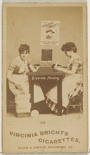 Allen & Ginter, Card 30, from the series, Cigarette Making Girls (N46) for Virginia Brights Cigarettes
