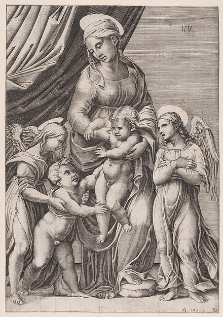 Agostino Veneziano (Agostino dei Musi), The Virgin, the Infant Christ, Infant Saint John, and Two Angels