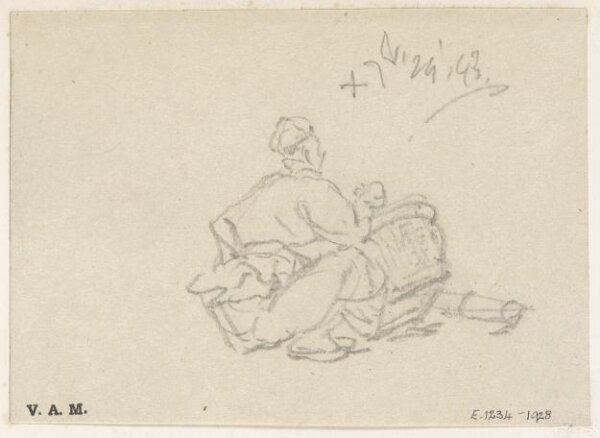George Chinnery, A Chinese figure crouching by a basket