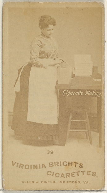 Allen & Ginter, Card 39, from the series, Cigarette Making Girls (N46) for Virginia Brights Cigarettes
