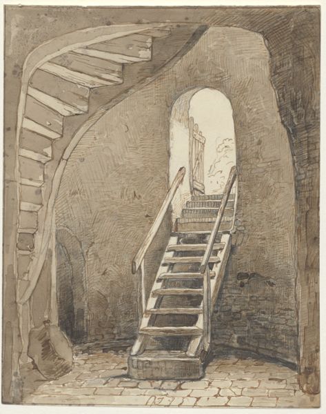Cornet, Jacobus Ludovicus, (1815-1882), (artist), Staircase leading into a basement (verso: Sketch of two goats)