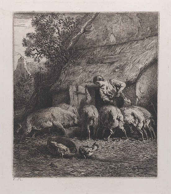 Charles Jacque, Woman Feeding Pigs