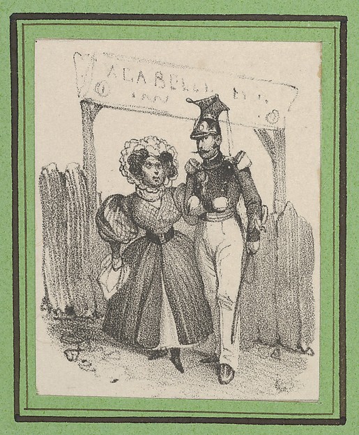 Victor Adam, Soldier with a woman on his arm in front of a wodden gate