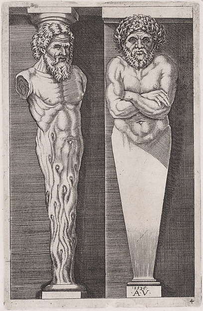 Agostino Veneziano (Agostino dei Musi), Two Men, from "The Hermae"