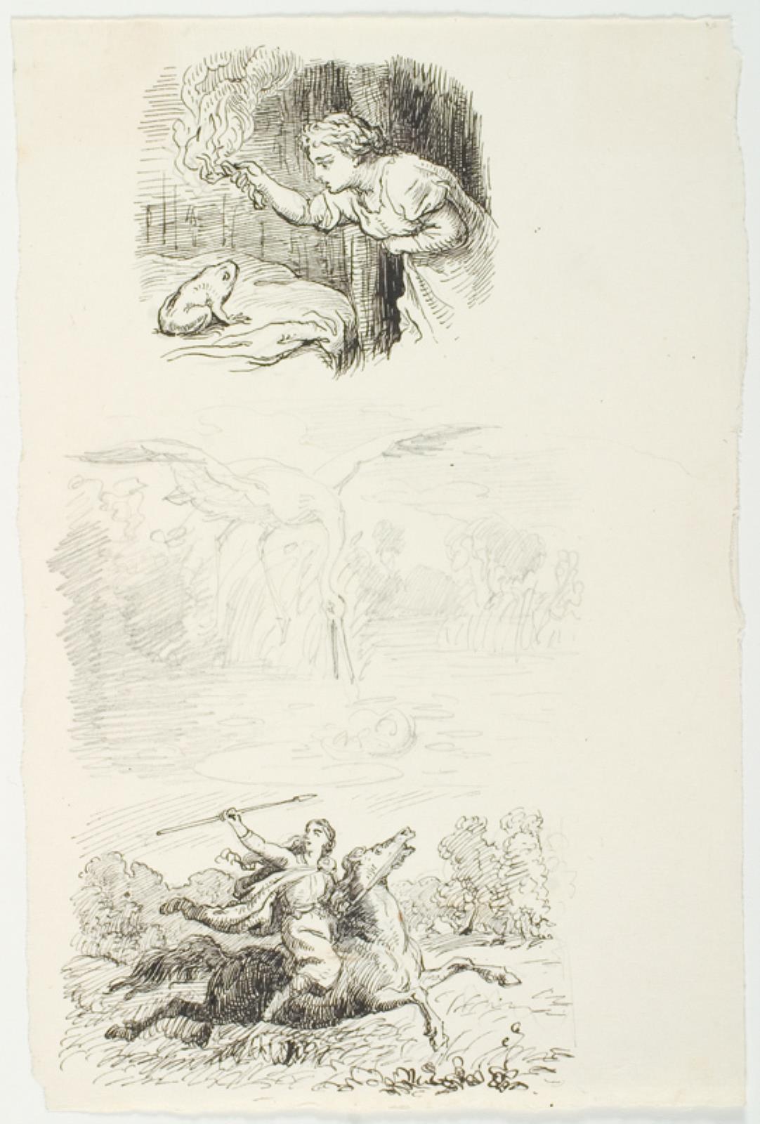 Lorenz Frølich, Tre illustrationsudkast til H.C. Andersen, "Dynd-Kongens Datter"