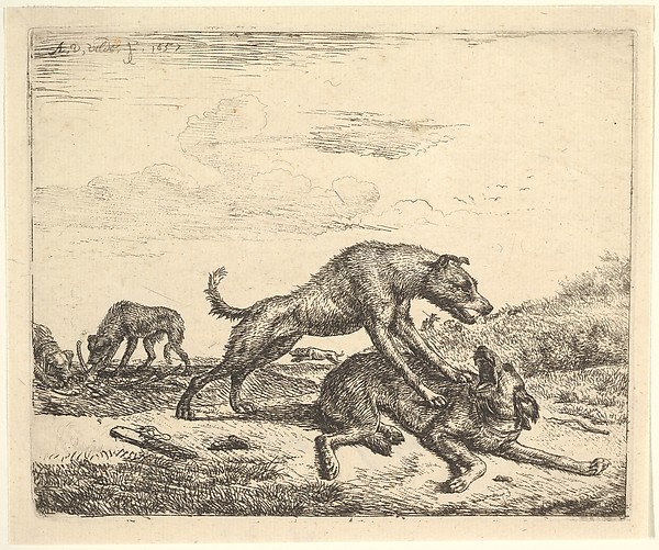 Adriaen van de Velde, Fighting Dogs, plate 9 from "Different Animals"