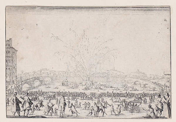 Jacques Callot, Le Feu d'Artifice sur l'Arno (Fireworks on the Arno), from "Les Caprices" Series A, The Florence Set