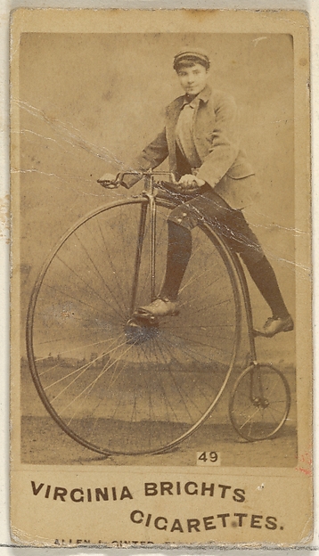 Allen & Ginter, Card 49, from the Girl Cyclists series (N49) for Virginia Brights Cigarettes
