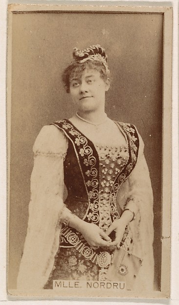 Kinney Brothers Tobacco Company, Mlle. Nordru, from the Actresses series (N245) issued by Kinney Brothers to promote Sweet Caporal Cigarettes