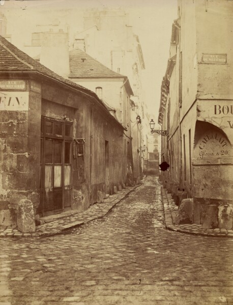Charles Marville, [Rue du Gindre (partie de la rue Madame). Vue prise de la rue de Mézières vers la rue du Vieux-Colombier.]]