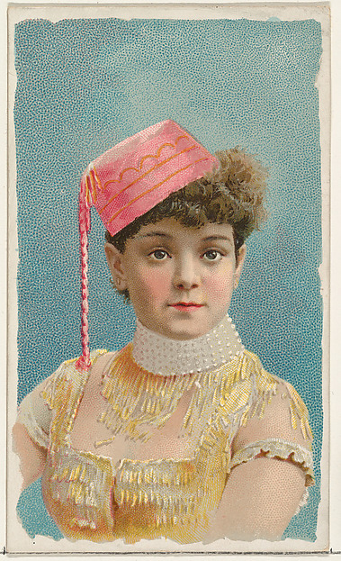 W. Duke, Sons & Co., Actress wearing pink fez, from Stars of the Stage, First Series (N129) issued by W. Duke, Sons & Co. to promote Honest Long Cut Tobacco