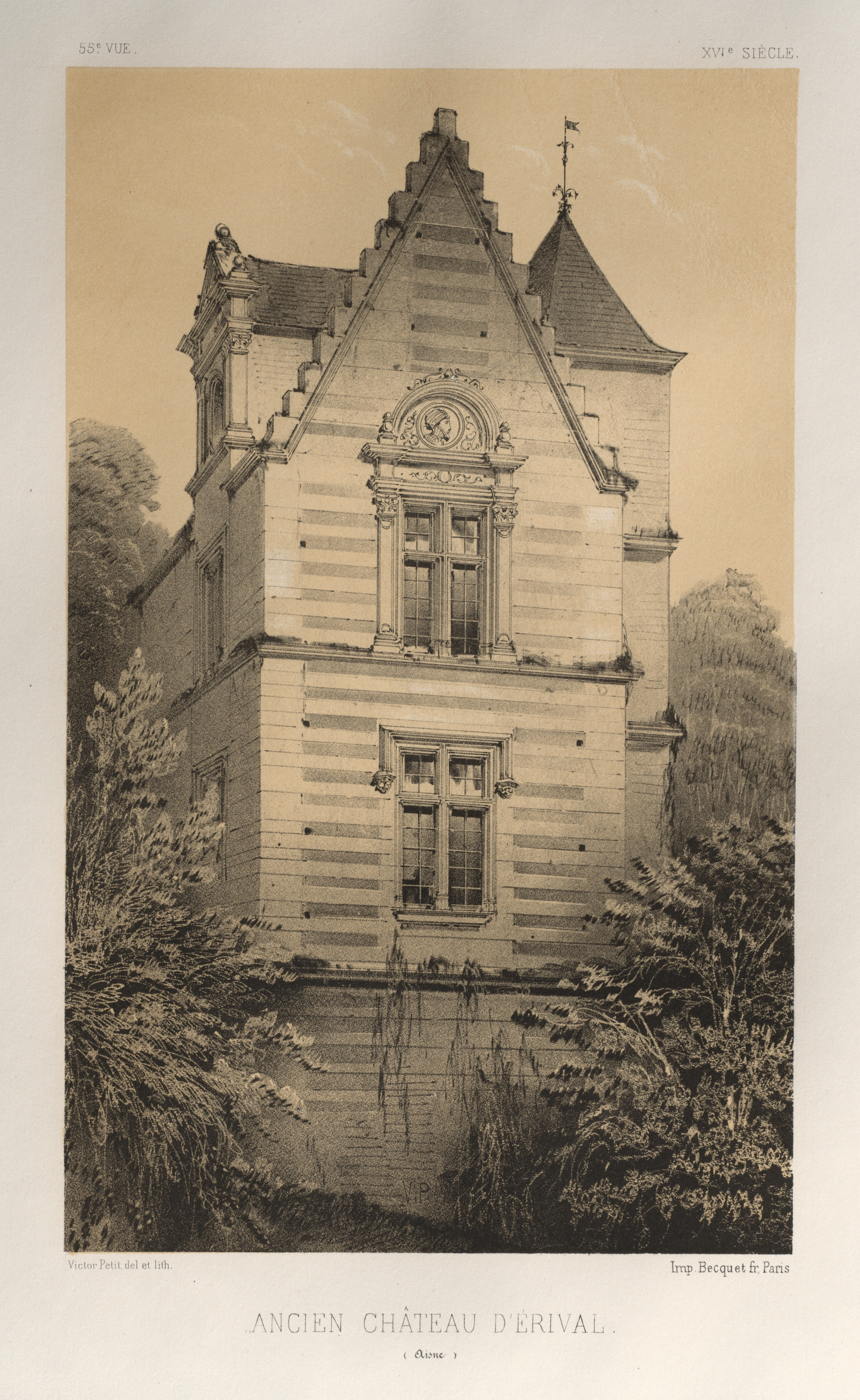 Victor Petit, Architecture Pittoresque ou Monuments des XVeme. Et XVIeme. Siecles: Chateaux de France des XV et XVI Siecles: Pl. 55, Ancien Château D'Érival (Aisne)