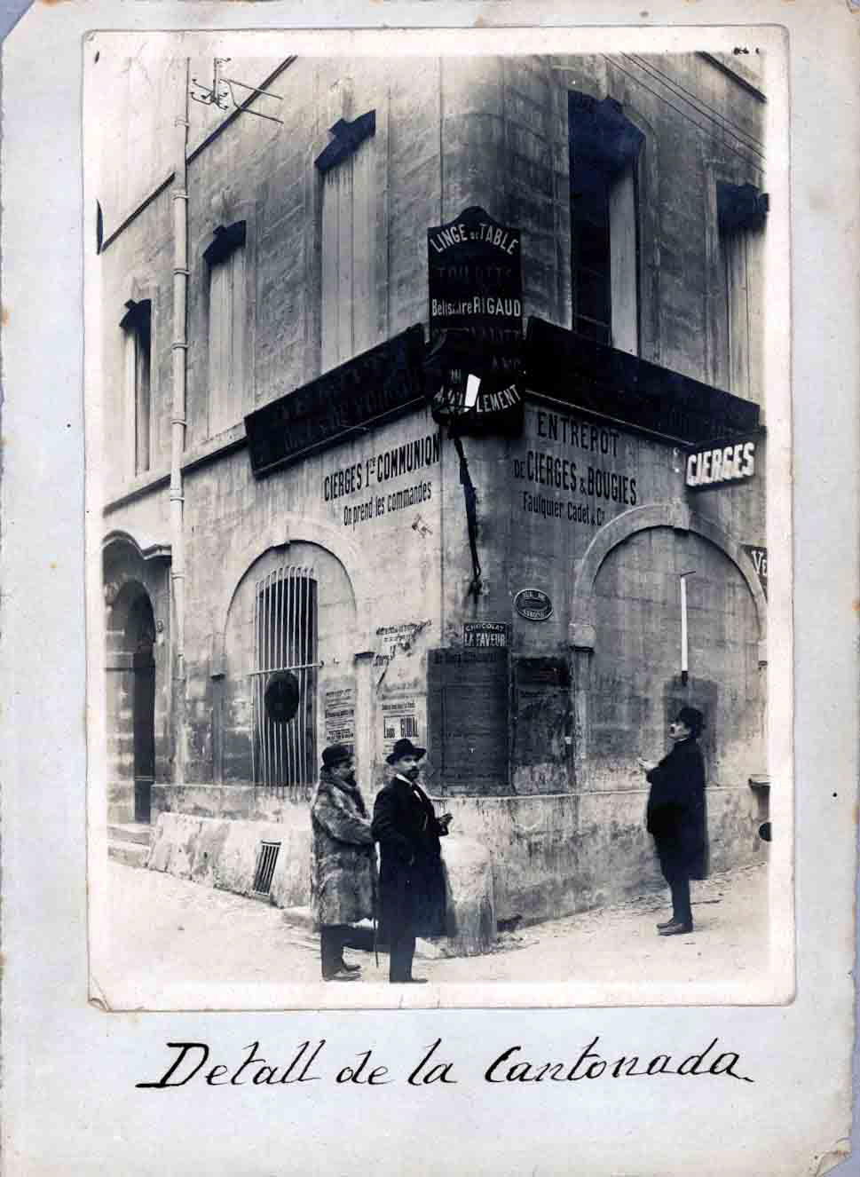 Desconegut, Vista de l'alçada de la casa Hotel de Gerona Façana al carrer de Sant Germain Façana a la rue de Girone Entrada principal Detall de la cantonada