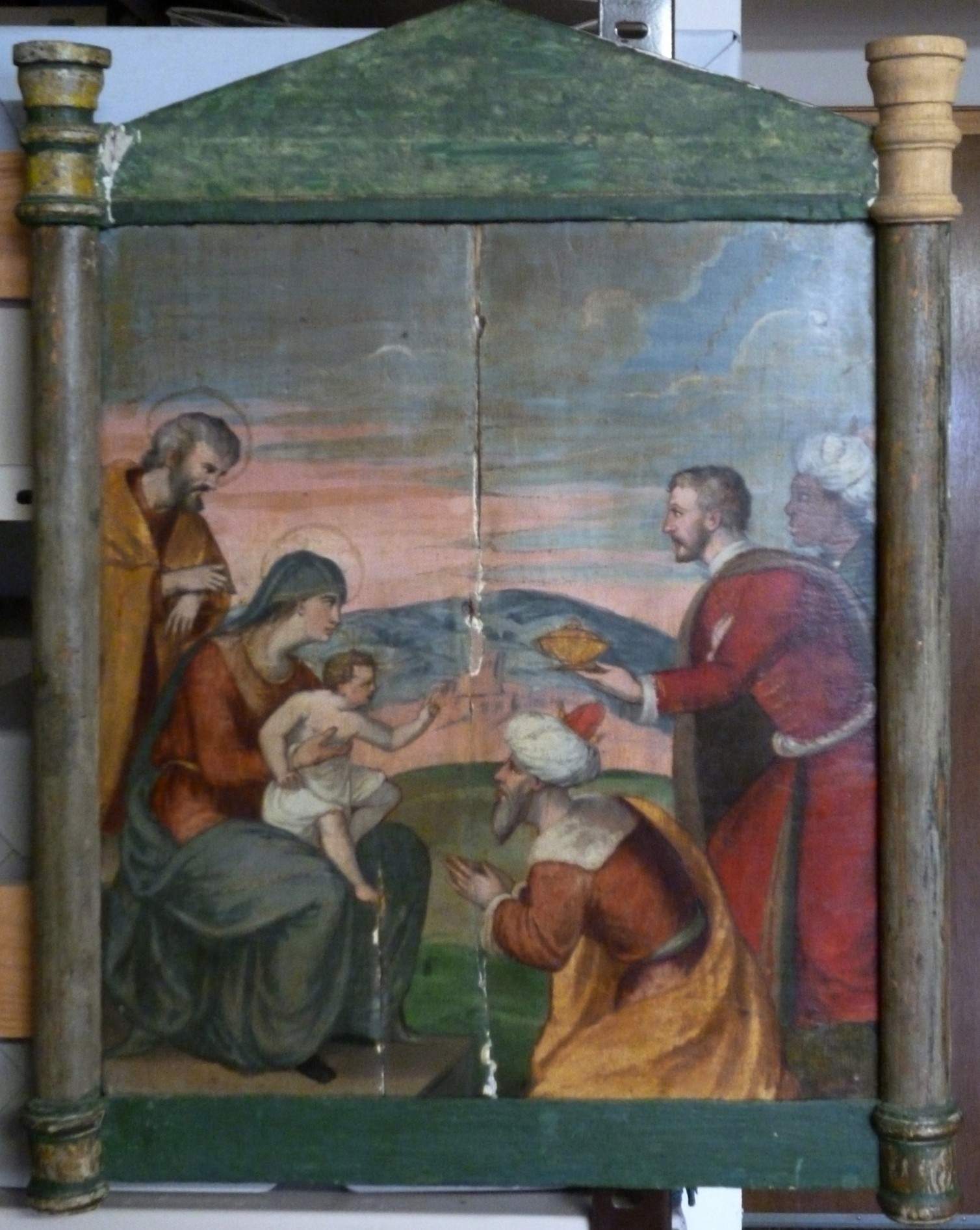 Unknown artist, Die heilige Familie mit den heiligen drei Könige
