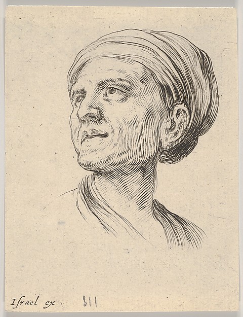 Stefano della Bella, Plate 4: Head of an old woman with a bonnet, looking left, from "Various heads and figures" (Diverses têtes et figures)