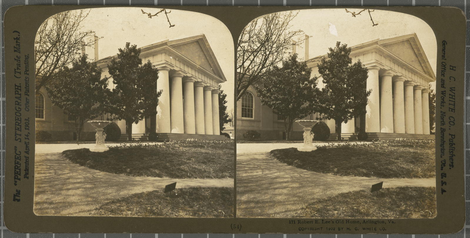 Desconegut, Robert E. Lee's Old Home, Arlington, Va. White, H.C. & Co., The "Perfec" Stereograph