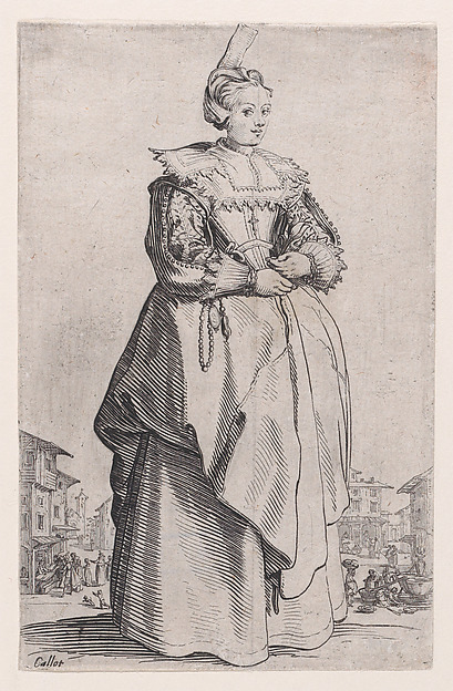 Jacques Callot, La Dame a la Petite Coiffe Relevée en Arrière (The Lady with the Hairstyle that is Lifted to the Back), from "La Noblesse" (The Nobility)