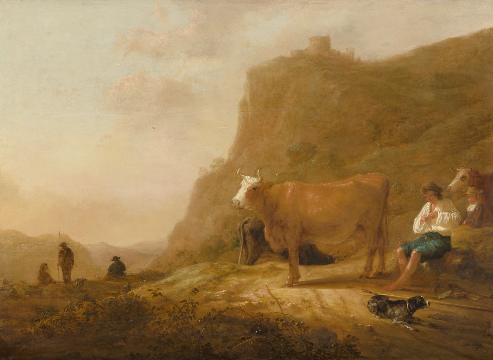 Aelbert Cuyp, Mountainous landscape with herdmen and cattle