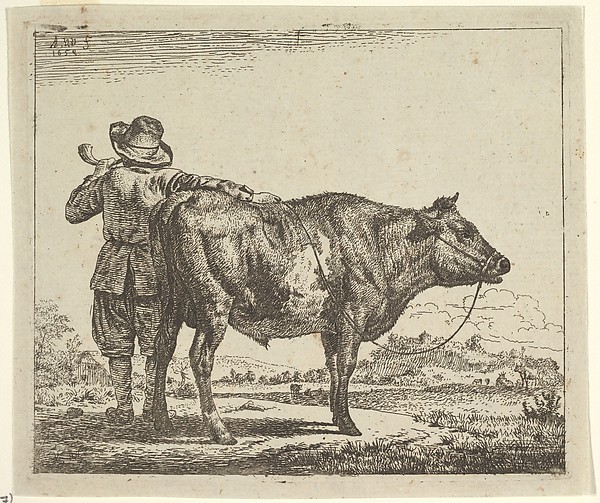 Adriaen van de Velde, Young Herdsman with a Bull, plate 1 from "Different Animals"