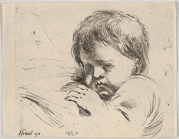 Stefano della Bella, Plate 13: Bust of a child with his left hand near to his chin, turned towards the left, from "Various heads and figures" (Diverses têtes et figures)