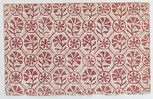 Anonymous, Sheet with overall red geometric and floral pattern