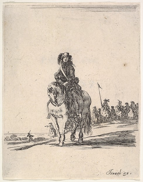 Stefano della Bella, A horseman, facing front, a group of horsemen in background to the right, from "Various cavalry exercises" (Diverses exercices de cavalerie)