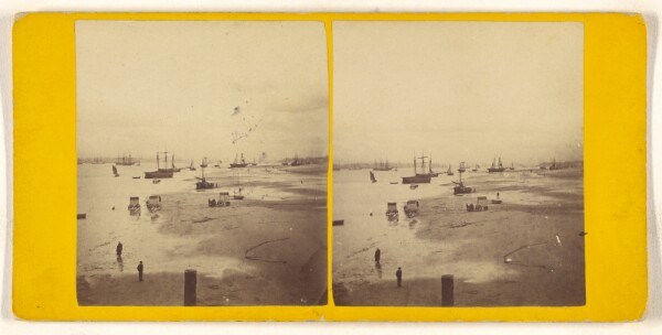 Unknown, [Beach scene, ships and wagons]