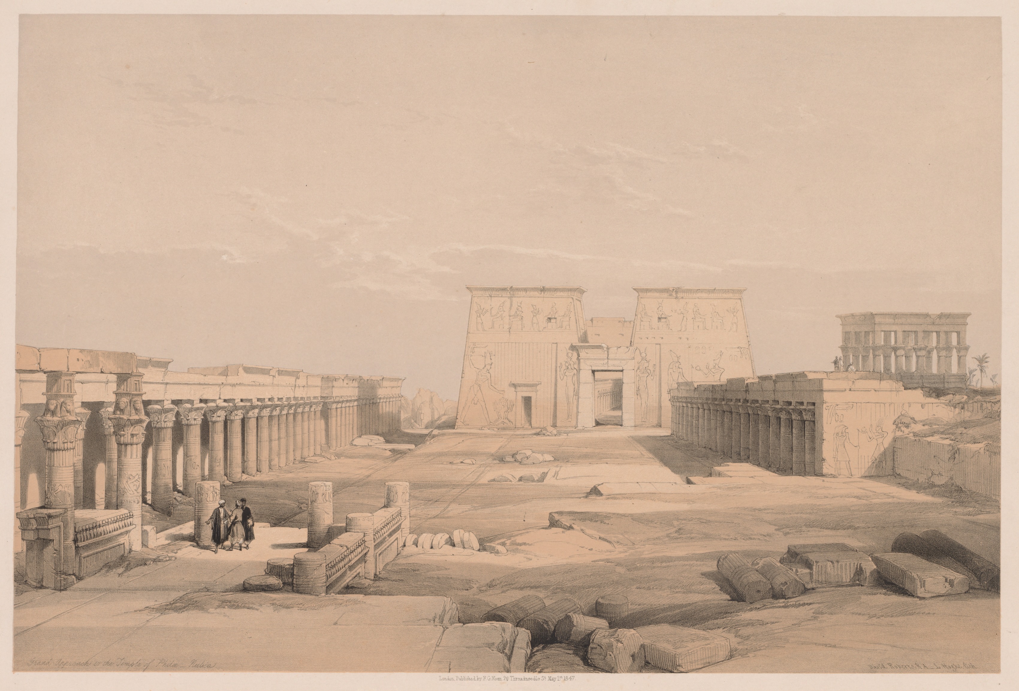 Louis Haghe, Egypt and Nubia:  Volume I - No. 42, Grand Approach to the Temple of Philae, Nubia