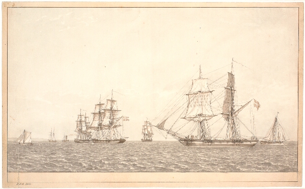 C.W. Eckersberg, Krigsskibe under sejl i sundet.