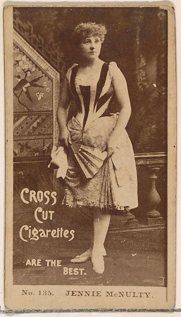 W. Duke, Sons & Co., Card Number 135, Jennie McNulty, from the Actors and Actresses series (N145-2) issued by Duke Sons & Co. to promote Cross Cut Cigarettes