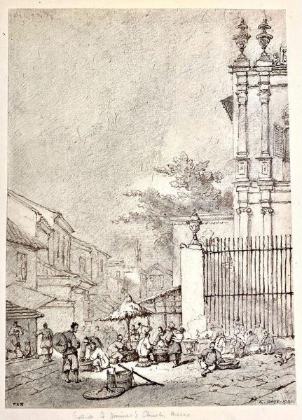 George Chinnery, Market outside the church of S. Domingos, Macau