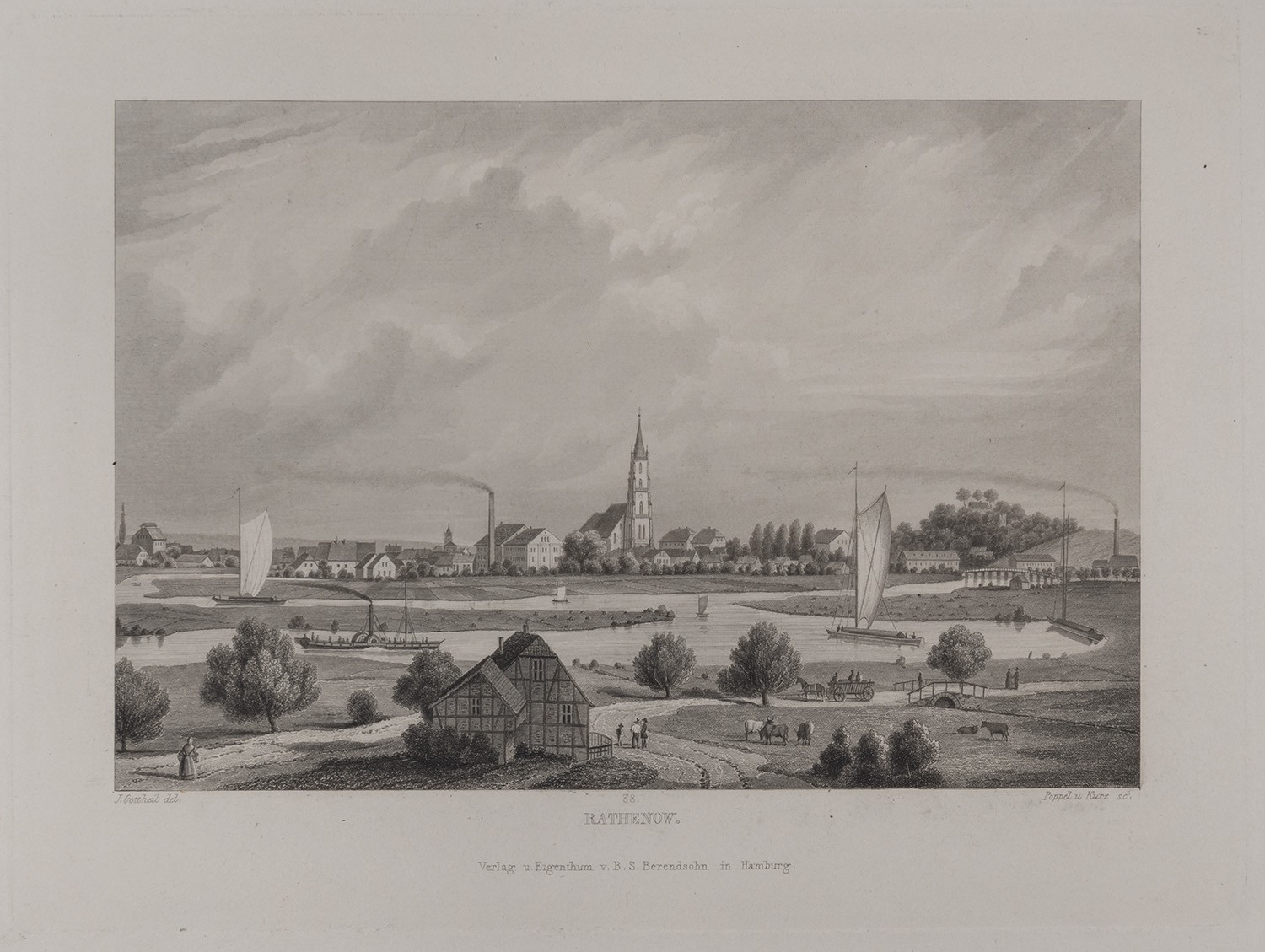 B. S. Berendsohn (Hamburg), Rathenow: Stadtansicht von Westen (Brandenburgisches Album, Blatt 38)