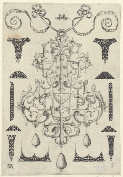 Mignot, Daniel, (active 1593-1596), (printmaker), Ornamental pendants: Large pendant surrounded by twelve studs