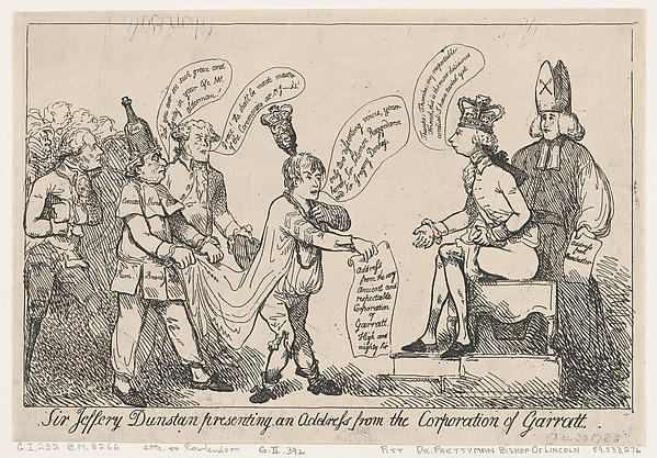 Thomas Rowlandson, Sir Jeffery Dunstan Presenting an Address from the Corporation of Garratt