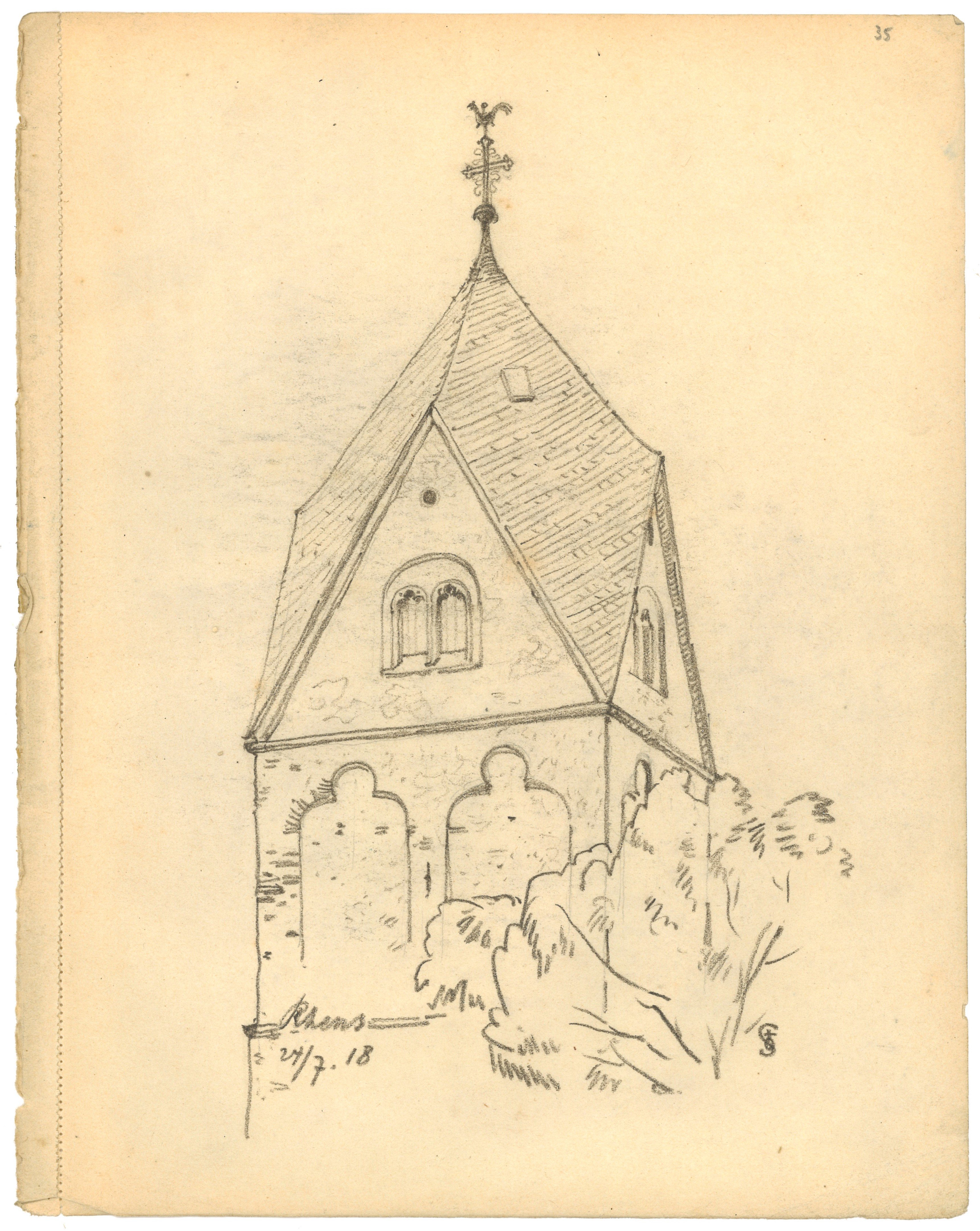 Otto Stiehl, Rhens (Rheinland): Pfarrkirche St. Dionysius am Friedhof, Kirchturm