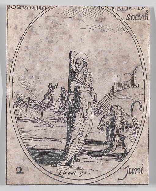 Jacques Callot, Ste. Blandine et Ses Compagnes (St. Blandina and Her Companions), June 2nd, from "Les Images De Tous Les Saincts et Saintes de L'Année" (Images of All of the Saints and Religious Events of the Year)