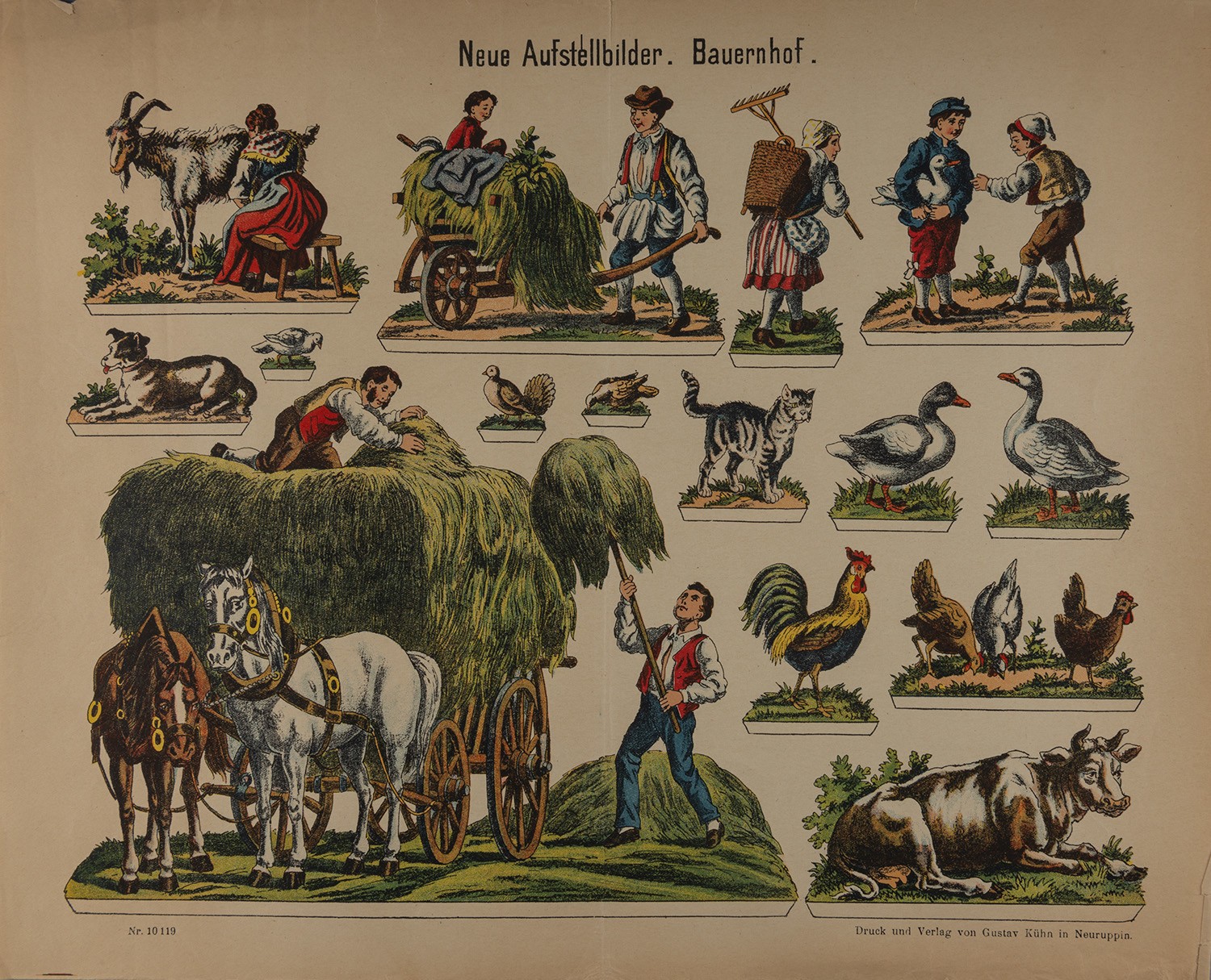 Gustav Kühn (Druckerei und Verlag), Ausschneidebogen "Neue Aufstellbilder. Bauernhof." (Neuruppiner Bilderbogen Nr. 10119)