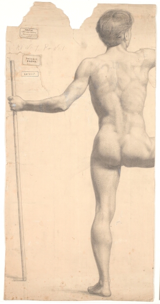 Joakim Skovgaard, Stående mandlig model, set fra ryggen, stav i ventre hånd, højre arm og ben afskåret