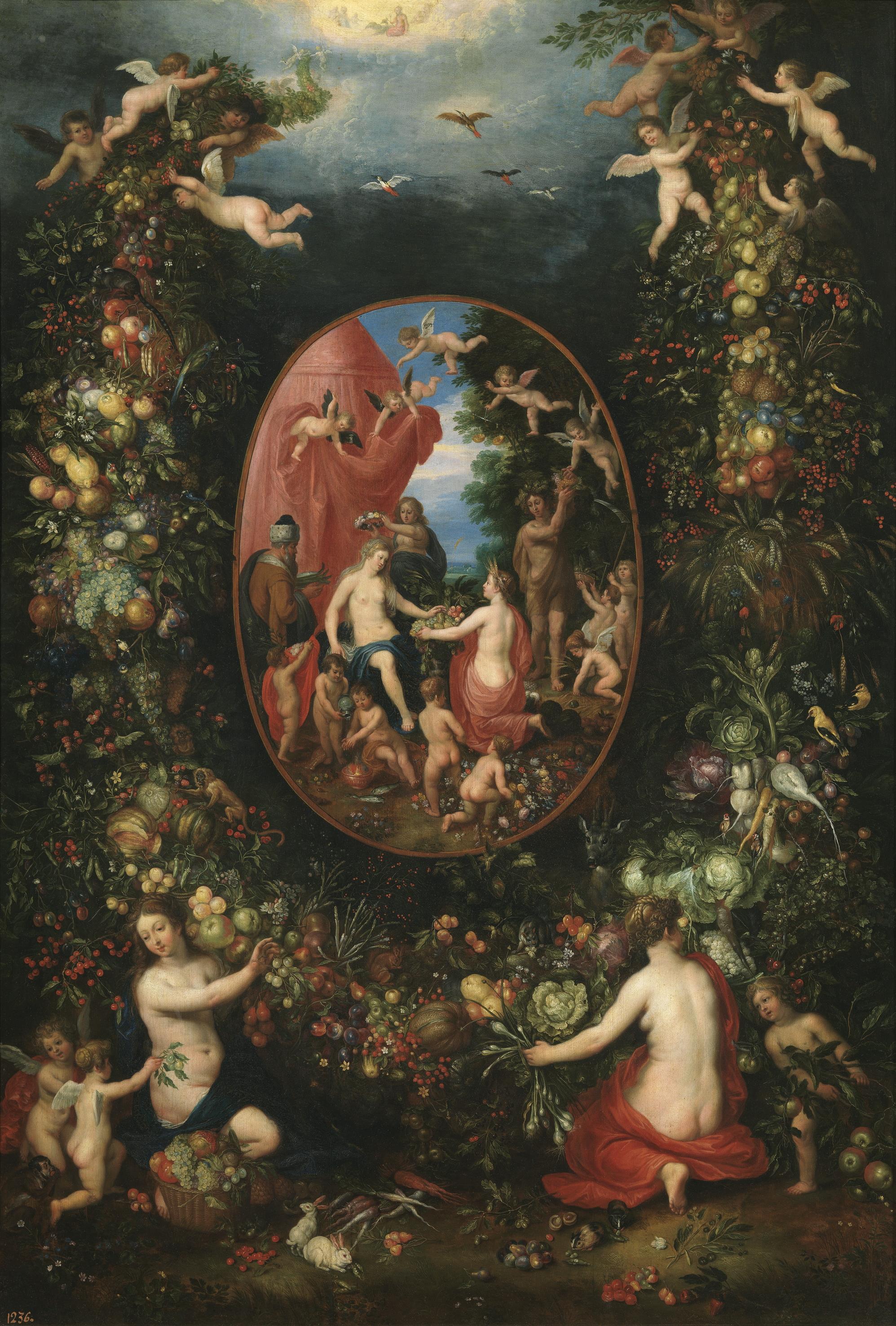 Jan Brueghel the Younger, Cibeles and the seasons within a festoon of fruit