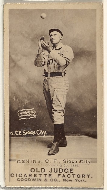 Goodwin & Company, C. Frank Genins, Center Field, Sioux City Corn Huskers, from the Old Judge series (N172) for Old Judge Cigarettes