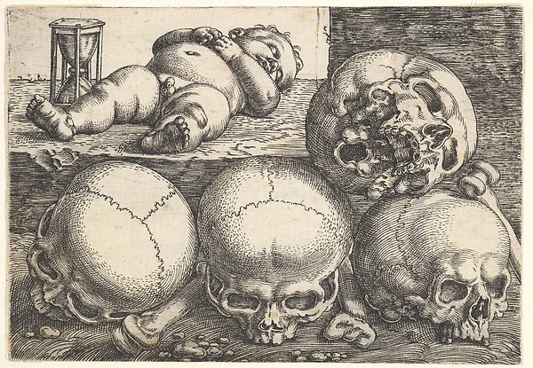 Barthel Beham, Dead Child with Four Skulls