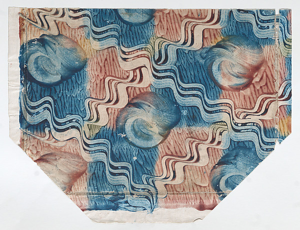 Anonymous, Blue and pink paste paper with circle and wavy line pattern