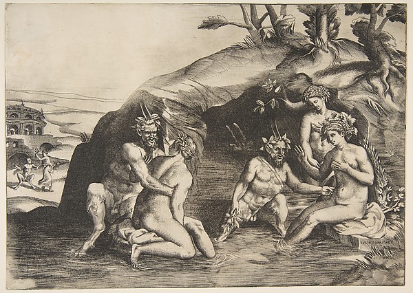 Giulio Bonasone, Nymphs and Satyrs bathing