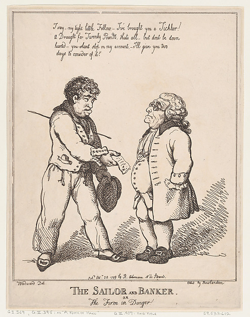 Thomas Rowlandson, The Sailor and Banker, or the Firm in Danger