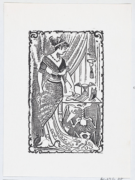 José Guadalupe Posada, A woman pointing to a book on a desk with a skeleton underneath